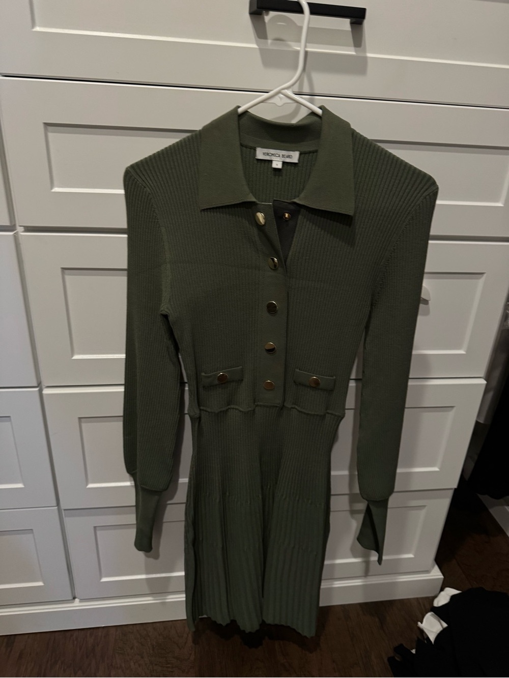 Veronica Beard Olive Ribbed Knit Polo Dress SMALL NEW
